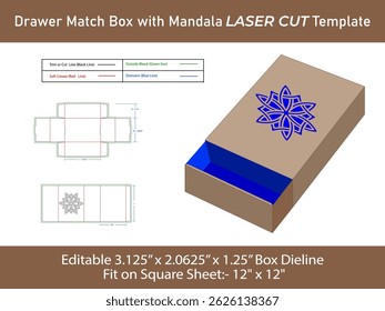 Drawer match box Mandala patterned Laser Cut template