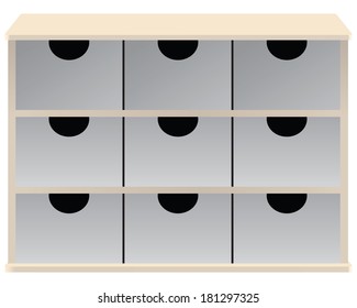 Drawer organizer for small parts drawers. Vector illustration.
