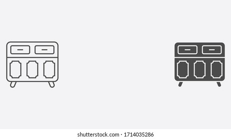 Símbolo de símbolo de icono de contorno y vectorial rellenado del cajón