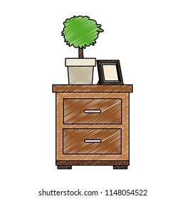 Drawer with plant and picture scribble