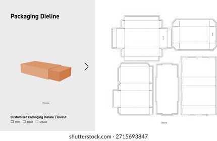 Cajón Caja rígida Embalaje Dieline Slide Open Custom Box Diecut Plantilla