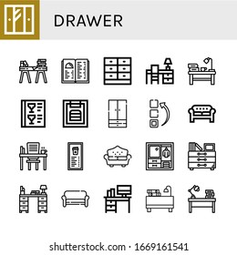 Zeichner einfache Symbole gesetzt. Enthält solche Symbole wie Wardrobe, Schreibtisch, Menü, Schubladen, Sofa, Schubladen, kann für Web, Handy und Logo verwendet werden
