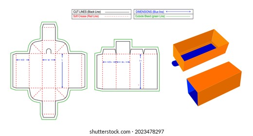 Drawer style sleeve gift box jewelry cardboard gift boxes, dieline template and 3D vector file