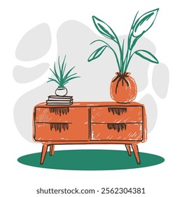 drawer table furniture illustration sketchy hand drawing style