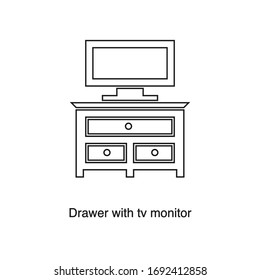 Drawer with tv monitor icon vector on white background. Black icon illustration
