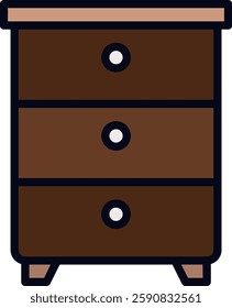 Drawers filled line Icon. Chest of drawers vector, storage furniture icon, modern drawers design, bedroom storage filled line art, home organization symbol