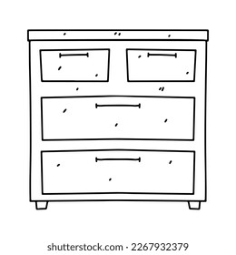 Drawers in hand drawn doodle style. Dresser furniture isolated on white background. Wooden furniture for home interior.
