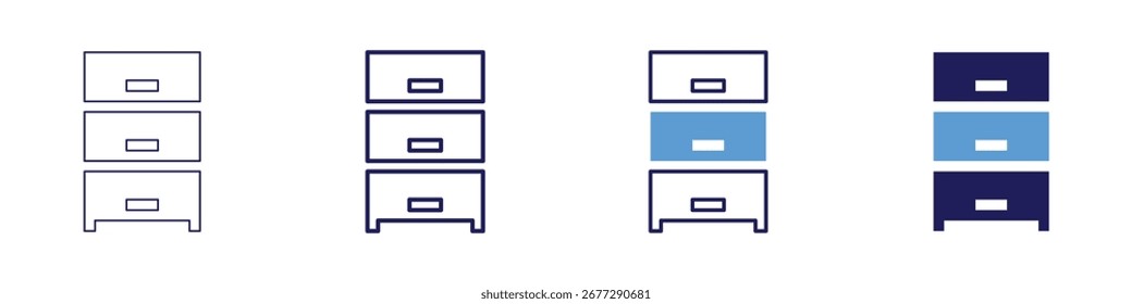 Icono de cajones en 4 estilos diferentes. Línea delgada, línea, línea en negrita, duotono. Estilo duotono. Trazo editable.