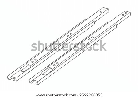 Drawers slide rails isolated on white background. Side view. High resolution photo. Full depth of field. Telescopic Drawer Channel illustrator vector