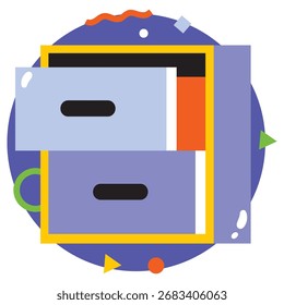 Schubladen, Vektorgrafik. Flaches, minimales Design. Bearbeitbare Illustration für Web, Mobile, Print