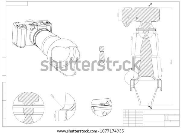 Drawing 3d Model Camera On White Stock Vector Royalty Free