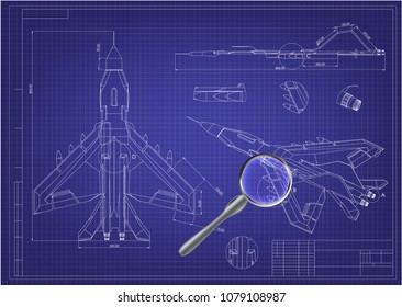 Drawing and 3d model fighter on a blue background