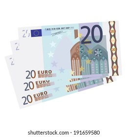 drawing of a 3x 20 Euro bills simplified