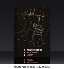 Drawing of abstract architectural detail on flat surface. Image of colorful blueprint. illustration with mockup of title sheet or book cover for fields of technology, science and manuals.