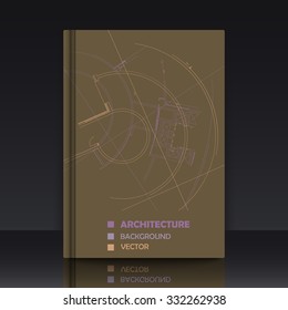 Drawing of abstract architectural detail on flat surface. Image of colorful blueprint. illustration with mockup of title sheet or book cover for fields of technology, science and manuals.