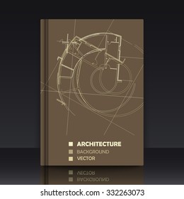 Drawing of abstract architectural detail on flat surface. Image of colorful blueprint. illustration with mockup of title sheet or book cover for fields of technology, science and manuals.