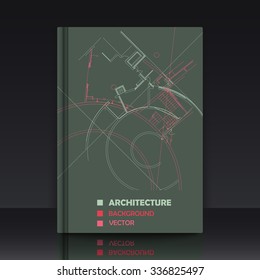 Drawing of abstract architectural detail on flat surface. Image of colorful blueprint. illustration with mockup of title sheet or book cover for fields of technology, science and manuals.