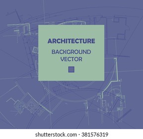 Drawing of abstract architectural detail on flat surface. Image of colorful blueprint for use as background for web and print. Template for cover or banner with draft plan of a building.