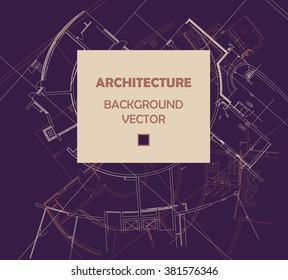 Drawing of abstract architectural detail on flat surface. Image of colorful blueprint for use as background for web and print. Template for cover or banner with draft plan of a building.
