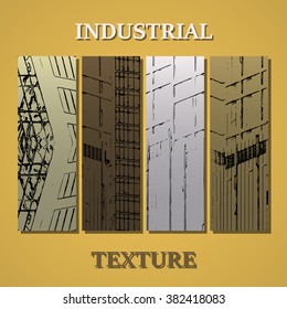 Drawing of abstract architectural detail on flat surface. Image of colorful texture for use as background for web and print. Template for cover or banner with draft of a building.
