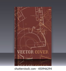 Drawing of abstract architectural detail on flat surface. Image of colorful blueprint for use as background for web and print. Template for cover or banner with draft plan of a building.