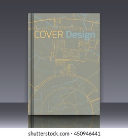 Drawing of abstract architectural detail on flat surface. Image of colorful blueprint for use as background for web and print. Template for cover or banner with draft plan of a building.