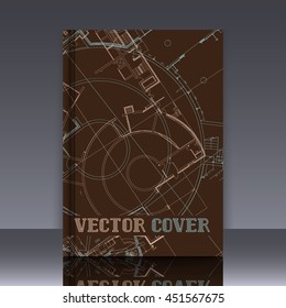 Drawing of abstract architectural detail on flat surface. Image of colorful blueprint for use as background for web and print. Template for cover or banner with draft plan of a building.