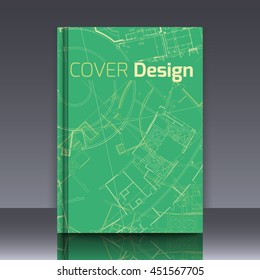 Drawing of abstract architectural detail on flat surface. Image of colorful blueprint for use as background for web and print. Template for cover or banner with draft plan of a building.