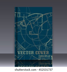Drawing of abstract architectural detail on flat surface. Image of colorful blueprint for use as background for web and print. Template for cover or banner with draft plan of a building.