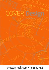 Drawing of abstract architectural detail on flat surface. Image of colorful blueprint for use as background for web and print. Template for cover or banner with draft plan of a building.