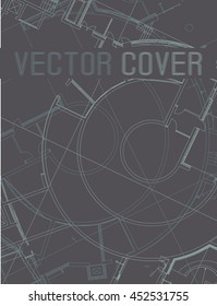 Drawing of abstract architectural detail on flat surface. Image of colorful blueprint for use as background for web and print. Template for cover or banner with draft plan of a building.