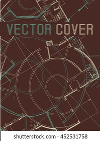 Drawing of abstract architectural detail on flat surface. Image of colorful blueprint for use as background for web and print. Template for cover or banner with draft plan of a building.