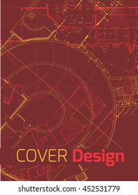 Drawing of abstract architectural detail on flat surface. Image of colorful blueprint for use as background for web and print. Template for cover or banner with draft plan of a building.