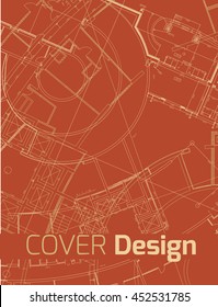 Drawing of abstract architectural detail on flat surface. Image of colorful blueprint for use as background for web and print. Template for cover or banner with draft plan of a building.