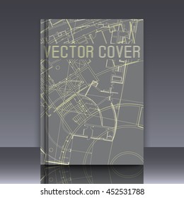 Drawing of abstract architectural detail on flat surface. Image of colorful blueprint for use as background for web and print. Template for cover or banner with draft plan of a building.