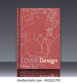Drawing of abstract architectural detail on flat surface. Image of colorful blueprint for use as background for web and print. Template for cover or banner with draft plan of a building.