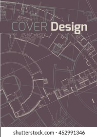 Drawing of abstract architectural detail on flat surface. Image of colorful blueprint for use as background for web and print. Template for cover or banner with draft plan of a building.