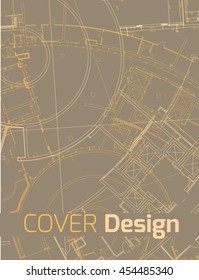 Drawing of abstract architectural detail on flat surface. Image of colorful blueprint for use as background for web and print. Template for cover or banner with draft plan of a building.