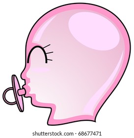 Drawing abstract baby face with pacifier