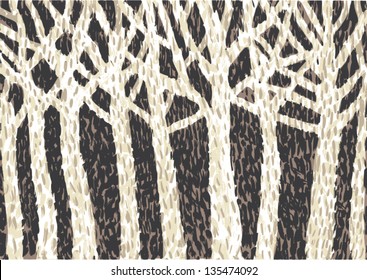 drawing of abstract birch forest made with dots