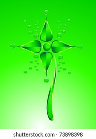 Drawing of an abstract flower on green gradient a background
