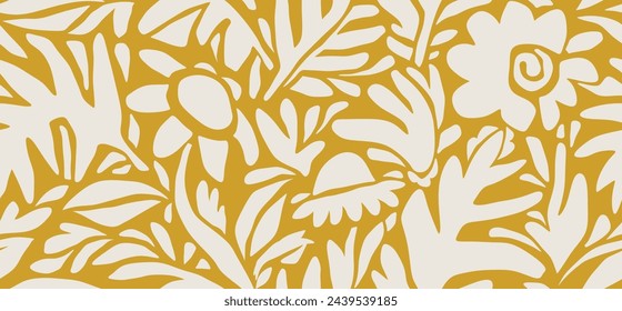 Drawing abstract organic bright shapes  minimal seamless pattern. abstract leaves and flower pattern. back floral leaf shape organic on white background. black silhouette botanical african style.