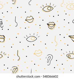 Drawing abstract seamless pattern. Retro memphis style, fashion 80-90s. Pop art.