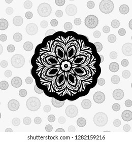 Drawing of a abstract vector round mandala. Circle pattern on white background with seamless elements
