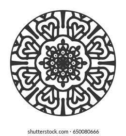 Drawing of a abstract vector with round mandala. Circle pattern on white
