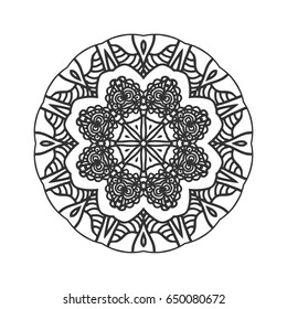 Drawing of a abstract vector with round mandala. Circle pattern on white
