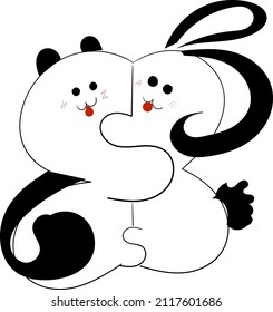 drawing abstraction bunnies on a white background
