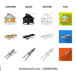 Drawing accessories, metropolis, house model. Architecture set collection icons in cartoon,black,outline,flat style vector symbol stock illustration web.