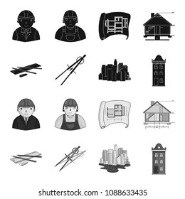 Drawing accessories, metropolis, house model. Architecture set collection icons in black,monochrome style vector symbol stock illustration web.