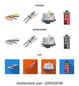 Drawing accessories, metropolis, house model. Architecture set collection icons in cartoon,flat,monochrome style vector symbol stock illustration web.